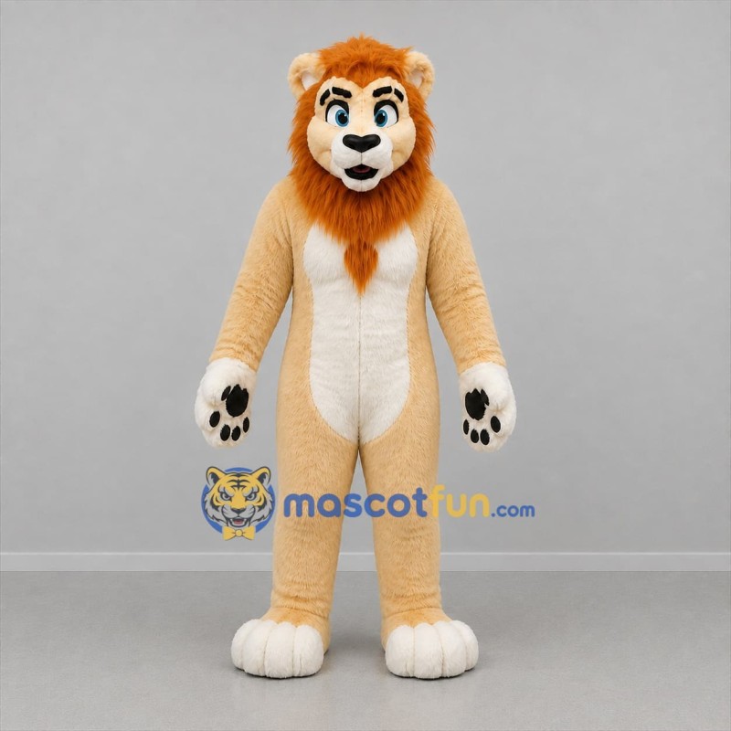 Custom Tan and Orange Lion Mascot Costume Adult Full Body Suit for Zoo Events