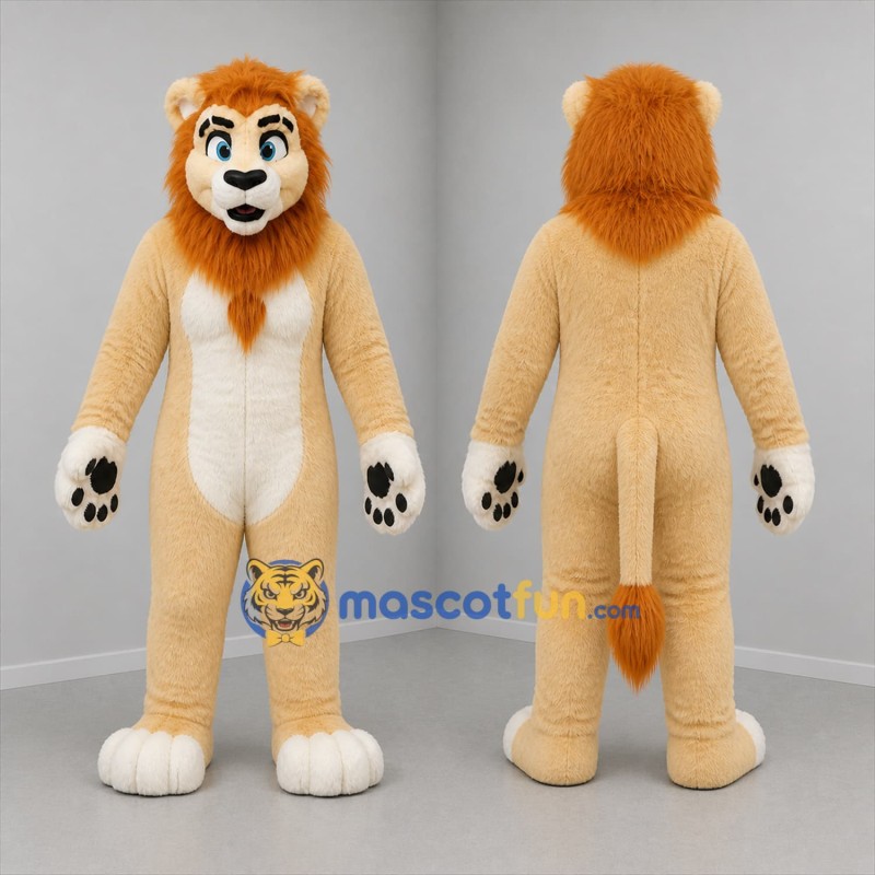 Custom Tan and Orange Lion Mascot Costume Adult Full Body Suit for Zoo Events