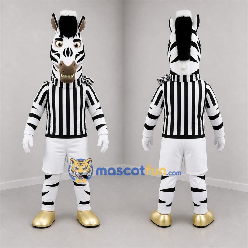 Custom Black and White Zebra Referee Mascot Costume Adult Full Body Suit for Sports Events