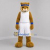 Custom Tan and White Wildcat Mascot Costume Adult Full Body Suit for Sports Events