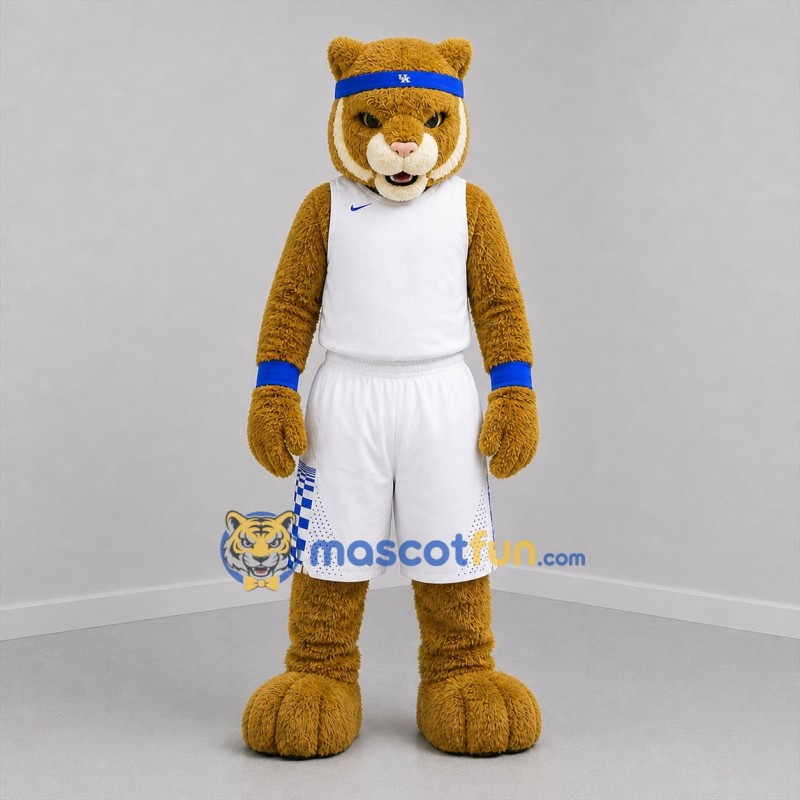 Custom Tan and White Wildcat Mascot Costume Adult Full Body Suit for Sports Events