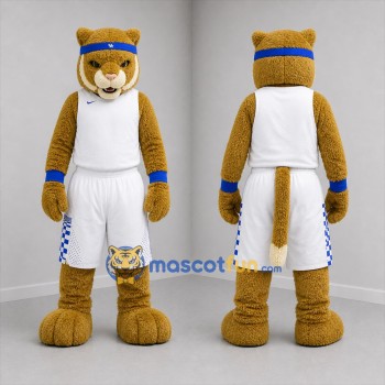 Custom Tan and White Wildcat Mascot Costume Adult Full Body Suit for Sports Events