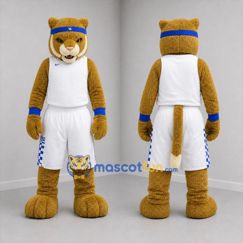 Custom Tan and White Wildcat Mascot Costume Adult Full Body Suit for Sports Events