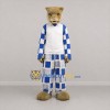 Custom Tan and Blue Wildcat Mascot Costume Adult Full Body Suit for Sports Events