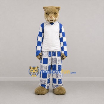 Custom Tan and Blue Wildcat Mascot Costume Adult Full Body Suit for Sports Events