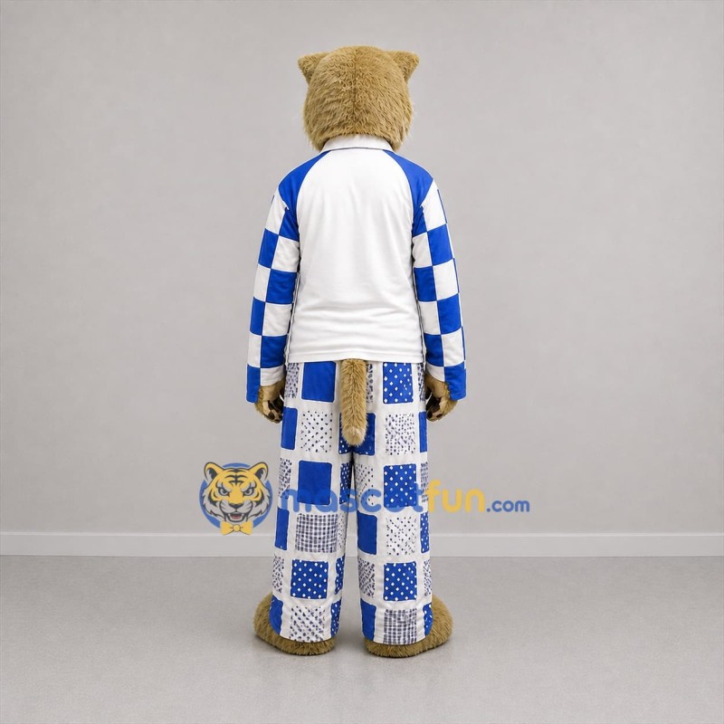 Custom Tan and Blue Wildcat Mascot Costume Adult Full Body Suit for Sports Events