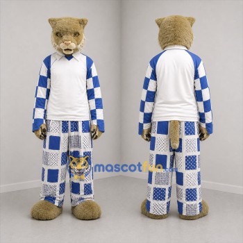 Custom Tan and Blue Wildcat Mascot Costume Adult Full Body Suit for Sports Events