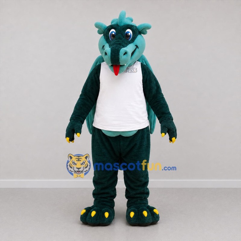 Custom Teal and White Dragon Mascot Costume Adult Full Body Suit for Sports Events