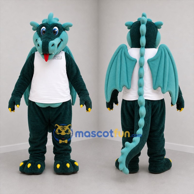 Custom Teal and White Dragon Mascot Costume Adult Full Body Suit for Sports Events