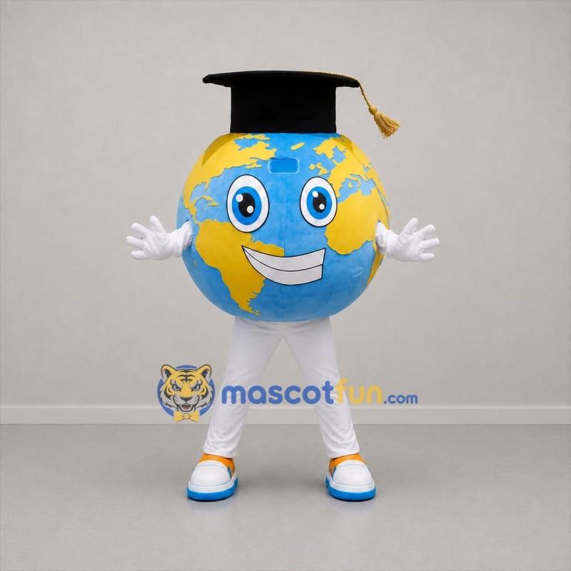 Custom Blue and Yellow Graduation Globe Mascot Costume Adult Full Body Suit for Graduation Events