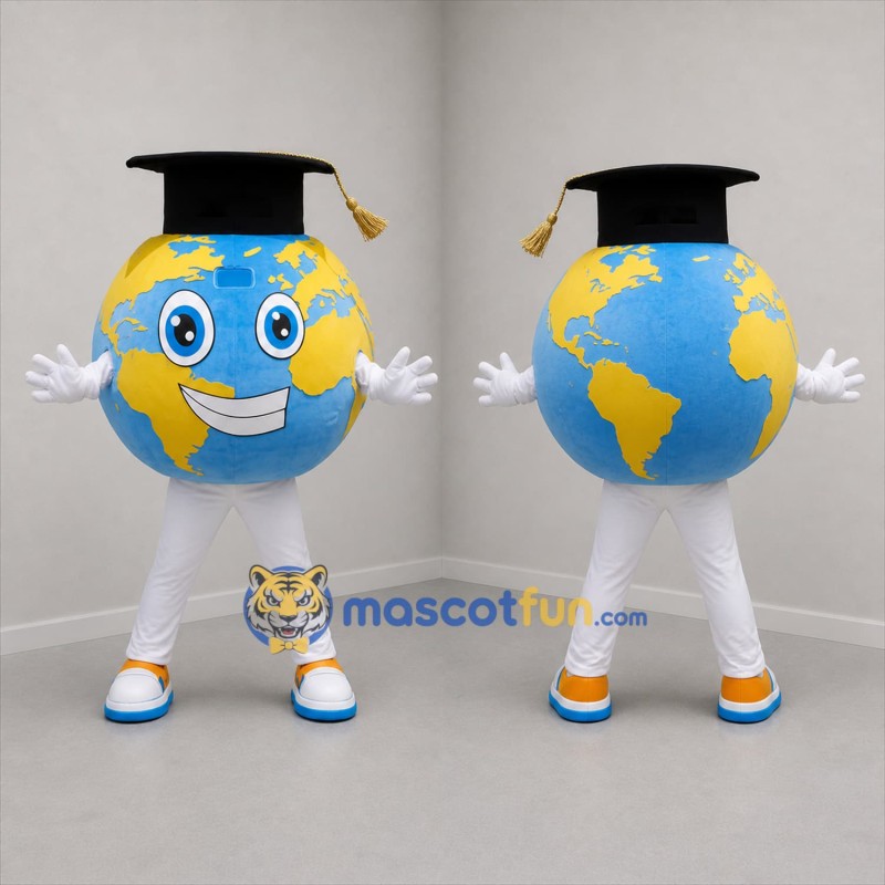 Custom Blue and Yellow Graduation Globe Mascot Costume Adult Full Body Suit for Graduation Events