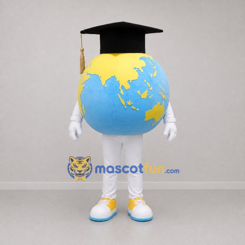 Custom Blue and Yellow Graduation Globe Mascot Costume Adult Full Body Suit for Graduation Events