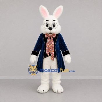 Custom White and Blue Bunny Mascot Costume Adult Full Body Suit for Easter Events