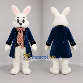 Custom White and Blue Bunny Mascot Costume Adult Full Body Suit for Easter Events