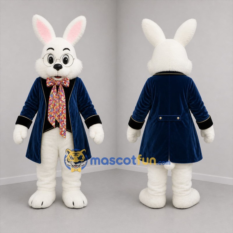 Custom White and Blue Bunny Mascot Costume Adult Full Body Suit for Easter Events