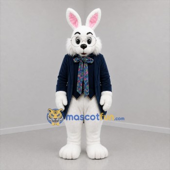 Custom White and Blue Bunny Mascot Costume Adult Full Body Suit for Easter Events