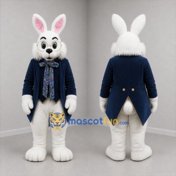Custom White and Blue Bunny Mascot Costume Adult Full Body Suit for Easter Events