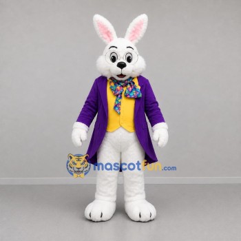 Custom White and Purple Bunny Mascot Costume Adult Full Body Suit for Easter Events