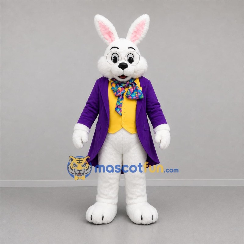 Custom White and Purple Bunny Mascot Costume Adult Full Body Suit for Easter Events