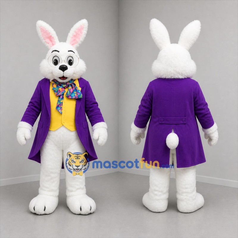 Custom White and Purple Bunny Mascot Costume Adult Full Body Suit for Easter Events