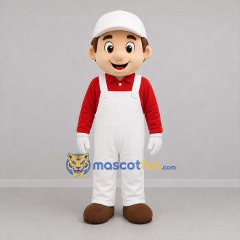 Custom White and Red Worker Mascot Costume Adult Full Body Suit for Community Events