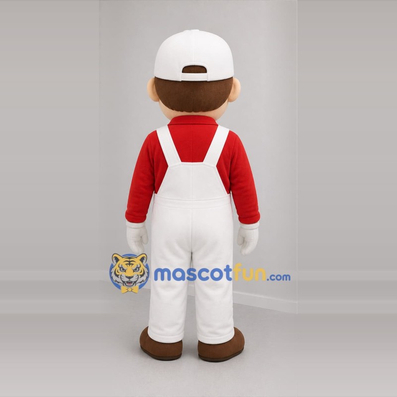 Custom White and Red Worker Mascot Costume Adult Full Body Suit for Community Events