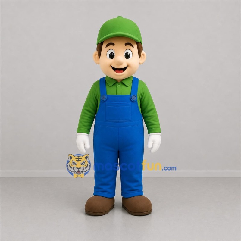 Custom Green and Blue Worker Mascot Costume Adult Full Body Suit for Community Events