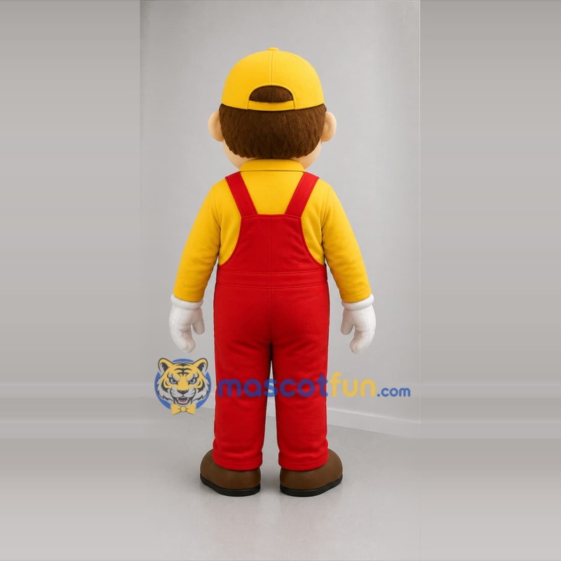 Custom Yellow and Red Worker Mascot Costume Adult Full Body Suit for Community Events