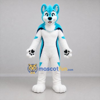 Custom Blue and White Canine Mascot Costume Adult Full Body Suit for Cosplay Events
