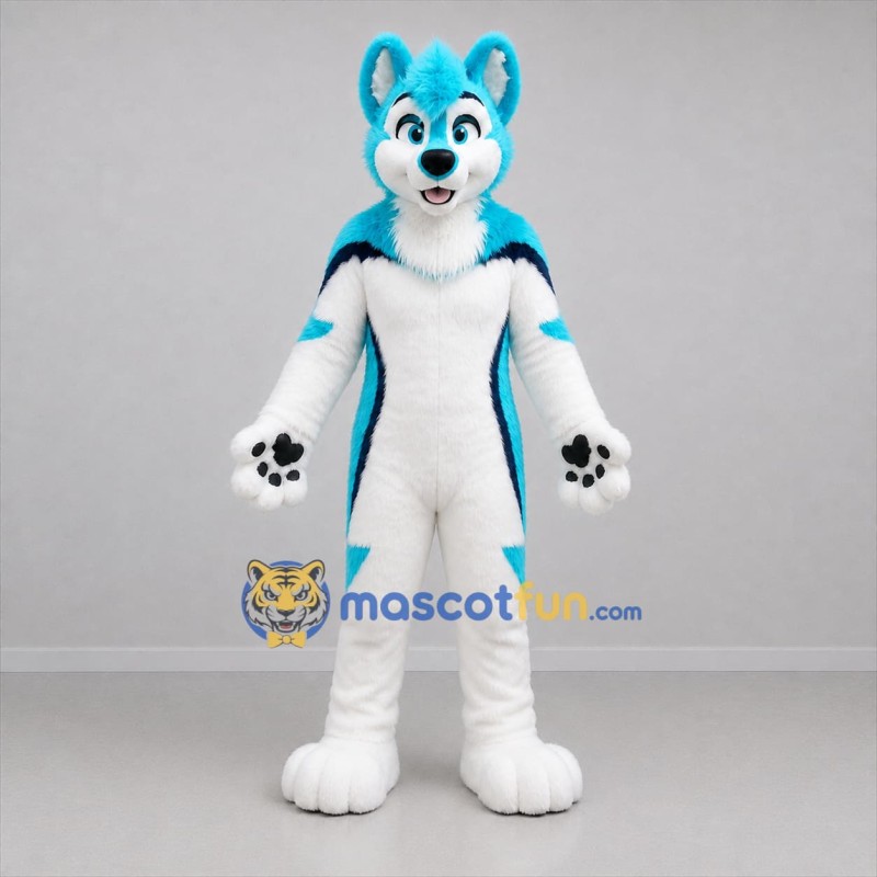 Custom Blue and White Canine Mascot Costume Adult Full Body Suit for Cosplay Events
