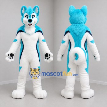 Custom Blue and White Canine Mascot Costume Adult Full Body Suit for Cosplay Events