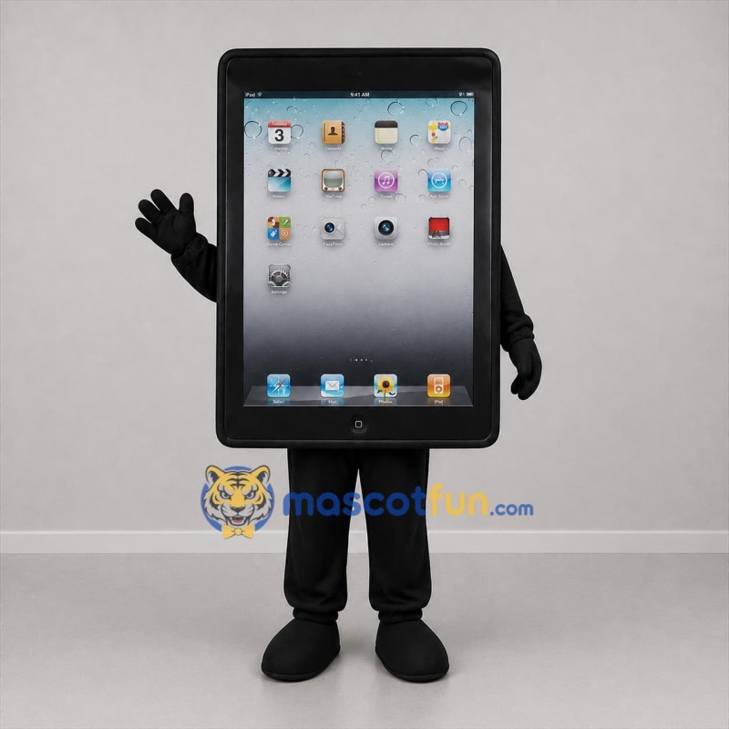 Custom Black Tablet Mascot Costume Adult Full Body Suit for Technology Events