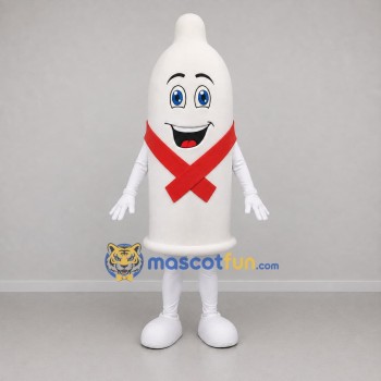 Custom White and Red Condom Mascot Costume Adult Full Body Suit for Health Awareness Events