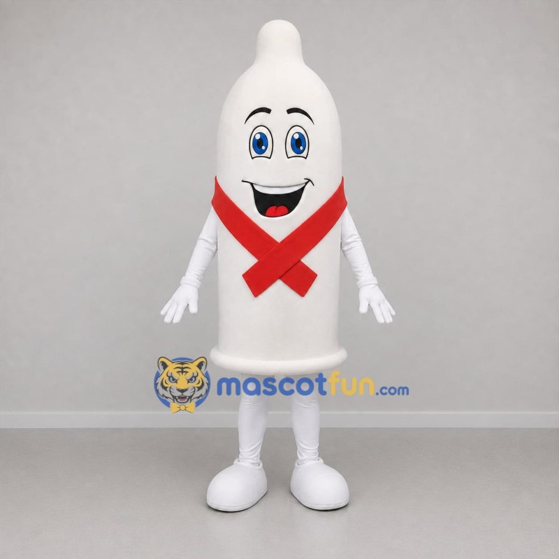 Custom White and Red Condom Mascot Costume Adult Full Body Suit for Health Awareness Events