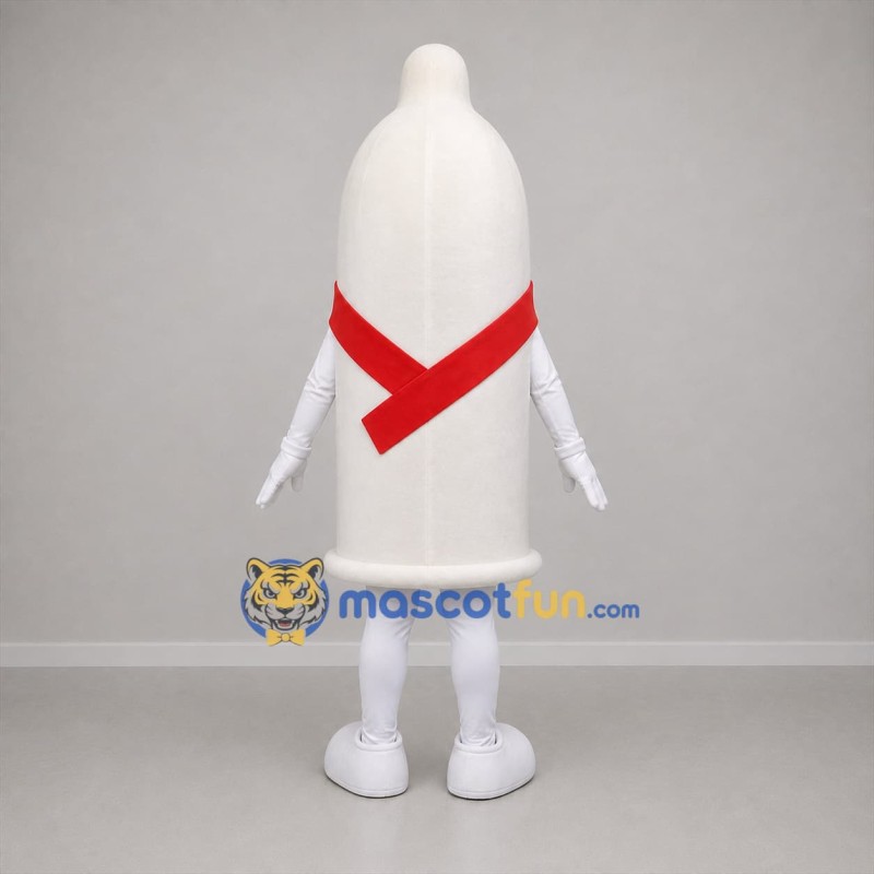 Custom White and Red Condom Mascot Costume Adult Full Body Suit for Health Awareness Events