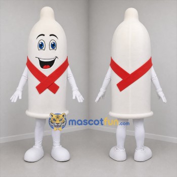 Custom White and Red Condom Mascot Costume Adult Full Body Suit for Health Awareness Events