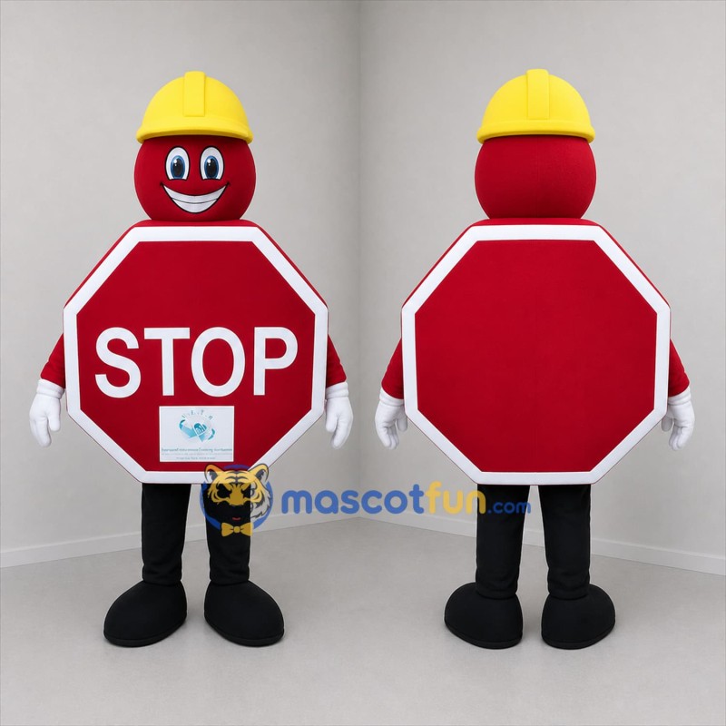 Custom Red and Yellow Stop Sign Mascot Costume Adult Full Body Suit for Road Safety Events