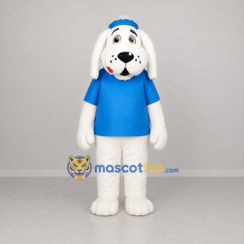 Custom White and Blue Dog Mascot Costume Adult Full Body Suit for School Events