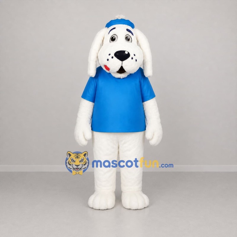 Custom White and Blue Dog Mascot Costume Adult Full Body Suit for School Events