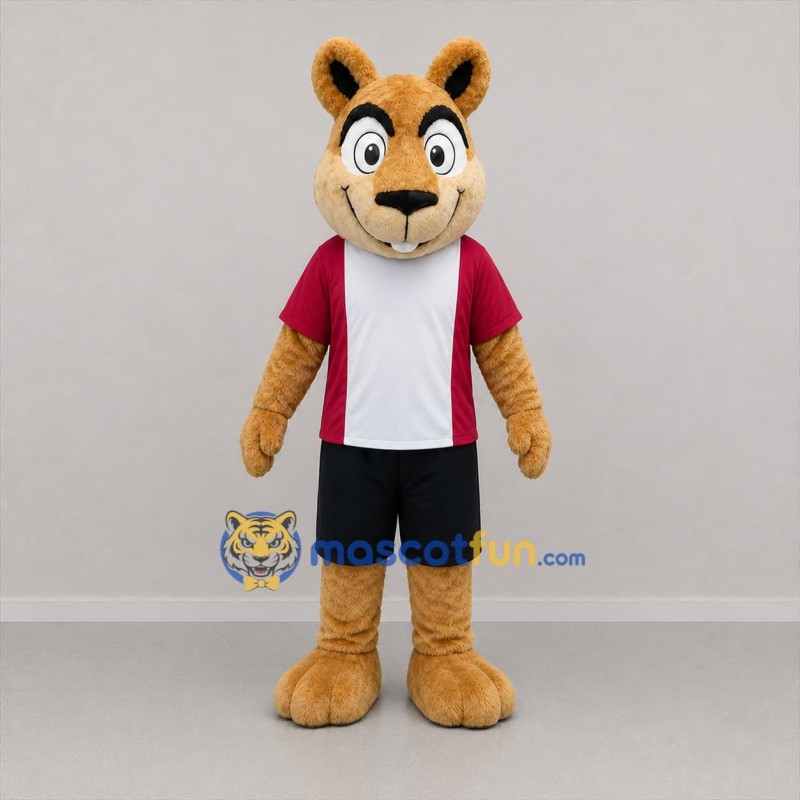 Custom Tan and Red Animal Athlete Mascot Costume Adult Full Body Suit for Sports Events