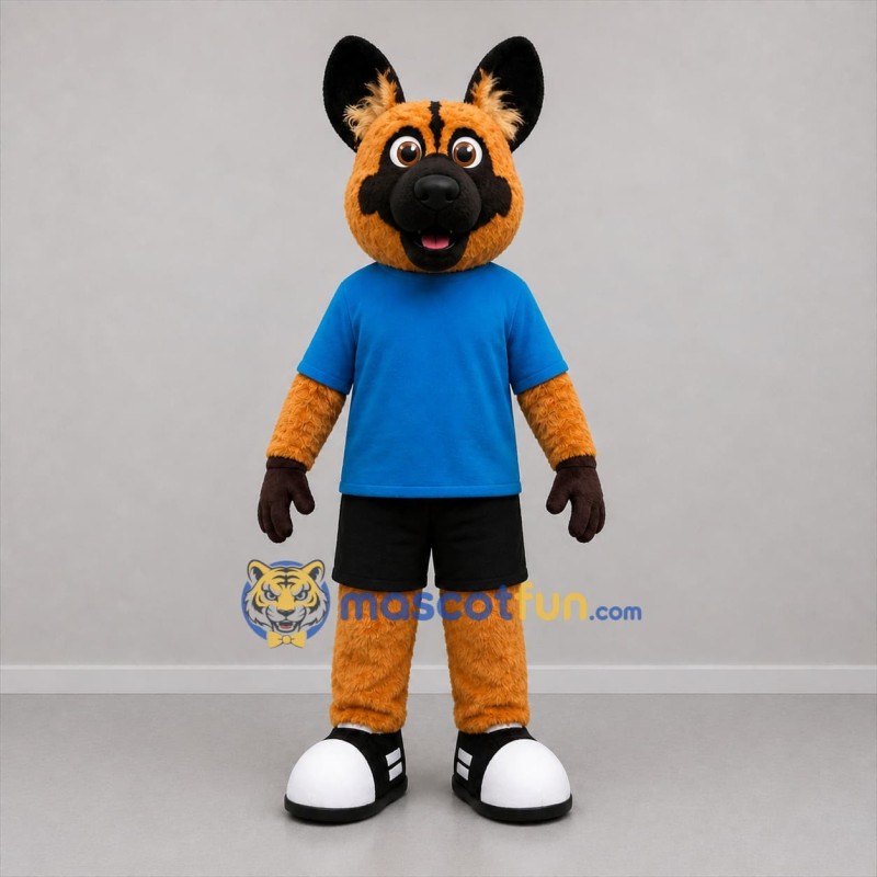 Custom Tan and Blue German Shepherd Dog Mascot Costume Adult Full Body Suit for School Events