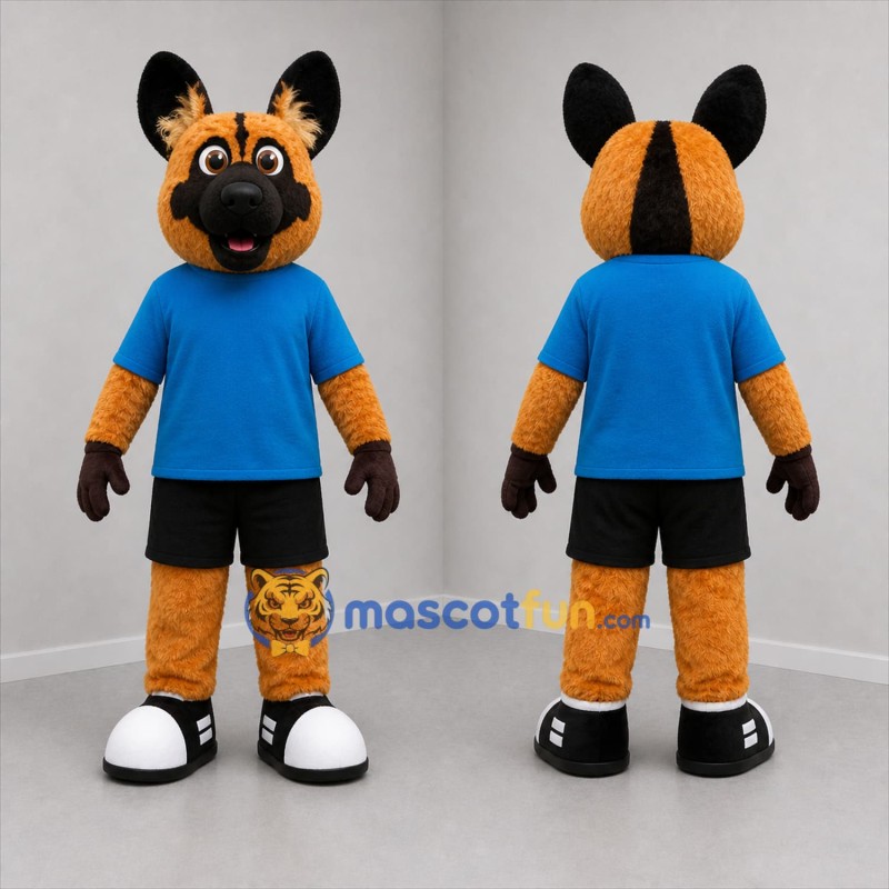 Custom Tan and Blue German Shepherd Dog Mascot Costume Adult Full Body Suit for School Events