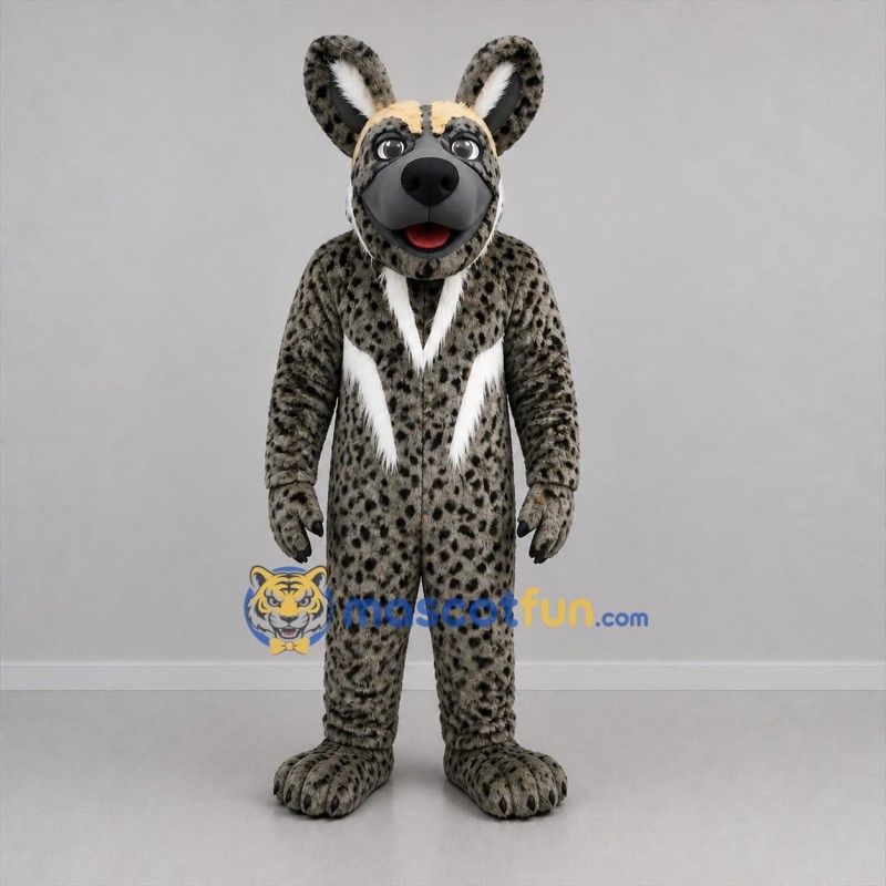Custom Gray and Black Spotted Canine Mascot Costume Adult Full Body Suit for Wildlife Events