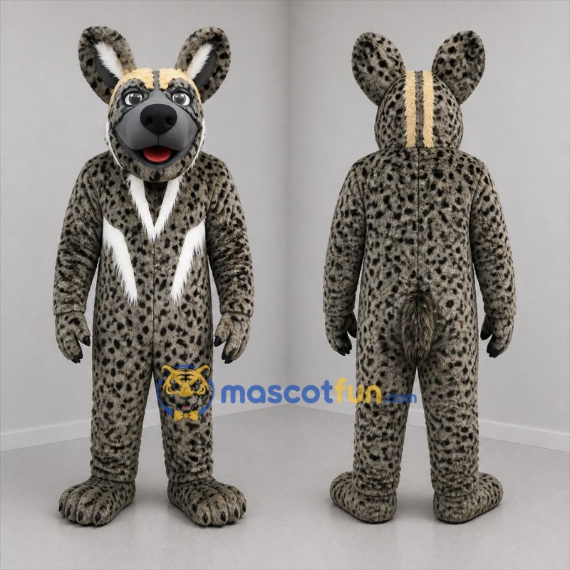 Custom Gray and Black Spotted Canine Mascot Costume Adult Full Body Suit for Wildlife Events