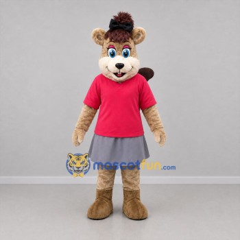 Custom Tan and Pink Squirrel Mascot Costume Adult Full Body Suit for School Events