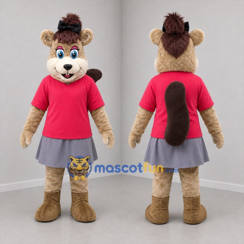 Custom Tan and Pink Squirrel Mascot Costume Adult Full Body Suit for School Events