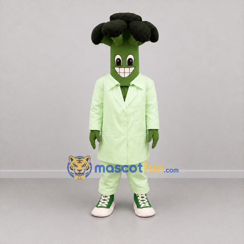 Custom Green Broccoli Scientist Mascot Costume Adult Full Body Suit for Science Events