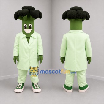 Custom Green Broccoli Scientist Mascot Costume Adult Full Body Suit for Science Events