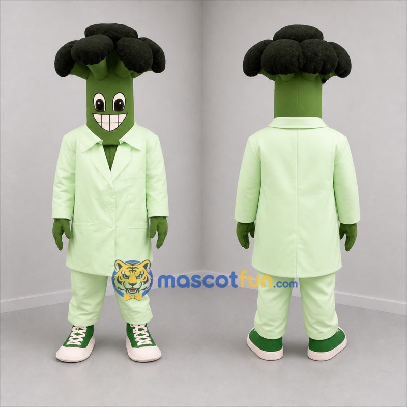 Custom Green Broccoli Scientist Mascot Costume Adult Full Body Suit for Science Events