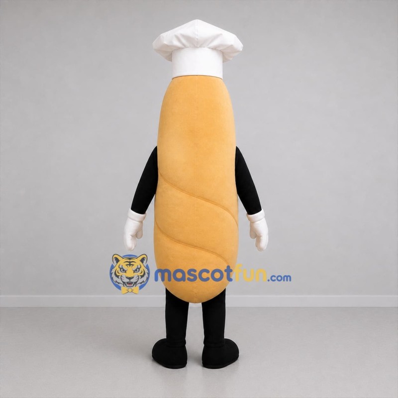 Custom Golden Brown and White Baguette Chef Mascot Costume Adult Full Body Suit for Bakery Promotions
